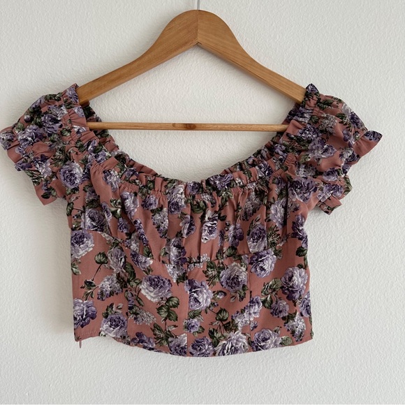 Nasty Gal Rose Floral Crop Top In Mauve - Picture 7 of 8